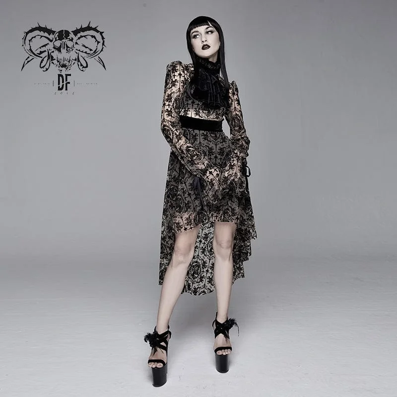 Ribbed Women Long Sleeve Top with a Textured AppealWomen's Gothic Irregular Floral Printed Mesh Dress with Neckwear Ribbed Women Long Sleeve Top with a Textured AppealWomen's Gothic Irregular Floral Printed Mesh Dress with Neckwear