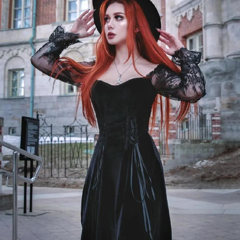Mock Neck Women Long Sleeve Top for a Modern AestheticWomen's Gothic Lace Floral Sleeve Strappy Velet Dresses Mock Neck Women Long Sleeve Top for a Modern AestheticWomen's Gothic Lace Floral Sleeve Strappy Velet Dresses