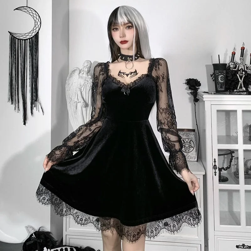 Wrap - Style Women Long Sleeve Top for a Versatile FitWomen's Gothic Lace Sleeved Ruffled Dress Wrap - Style Women Long Sleeve Top for a Versatile FitWomen's Gothic Lace Sleeved Ruffled Dress