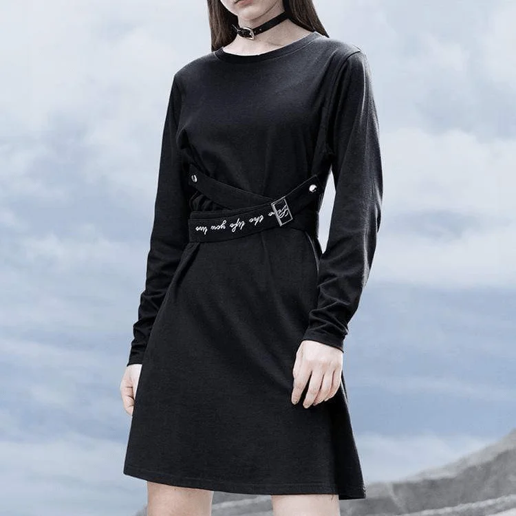 Women's Gothic Long Sleeved Letter Belts Dresses