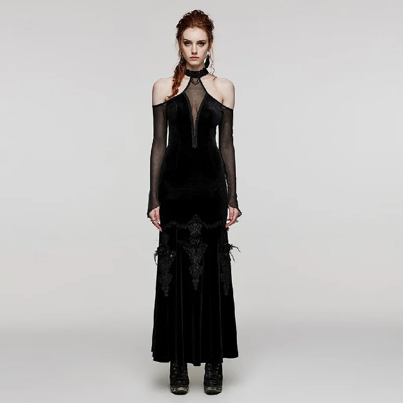 Turtleneck Women Long Sleeve Top for Cold Winter DaysWomen's Gothic Off Shoulder Mesh Splice Velvet Dress Turtleneck Women Long Sleeve Top for Cold Winter DaysWomen's Gothic Off Shoulder Mesh Splice Velvet Dress