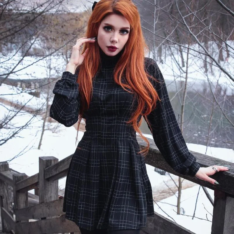 Ribbed Women Long Sleeve Top with a Textured AppealWomen's Gothic Plaid High-waisted Dresses Ribbed Women Long Sleeve Top with a Textured AppealWomen's Gothic Plaid High-waisted Dresses