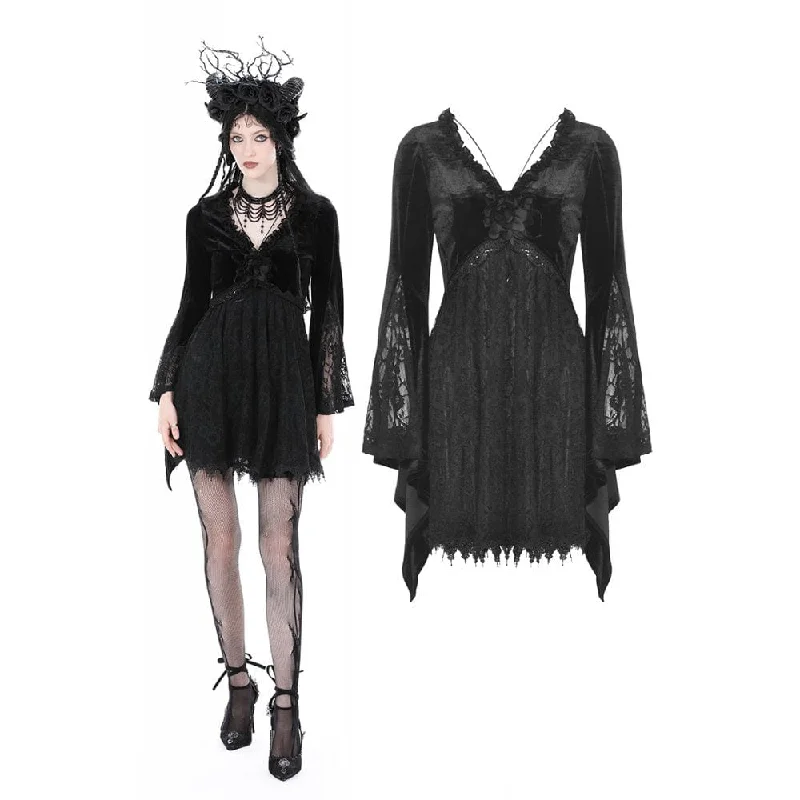 Mock Neck Women Long Sleeve Top for a Modern AestheticWomen's Gothic Plunging Lace Splice Velvet Dress Mock Neck Women Long Sleeve Top for a Modern AestheticWomen's Gothic Plunging Lace Splice Velvet Dress