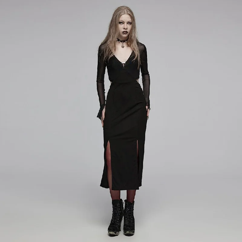 Cable - Knit Women Long Sleeve Top with a Cozy TextureWomen's Gothic Plunging Mesh Splice Cutout Dress Cable - Knit Women Long Sleeve Top with a Cozy TextureWomen's Gothic Plunging Mesh Splice Cutout Dress