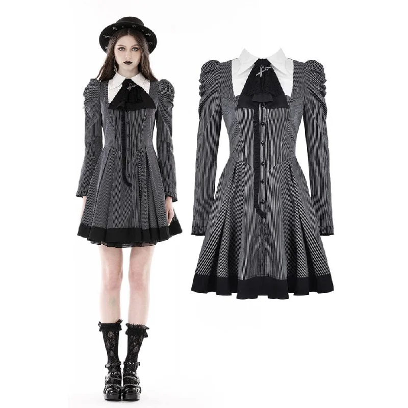 Pocket - Equipped Women Long Sleeve Top for Added FunctionalityWomen's Gothic Puff Sleeved Striped Dress Pocket - Equipped Women Long Sleeve Top for Added FunctionalityWomen's Gothic Puff Sleeved Striped Dress