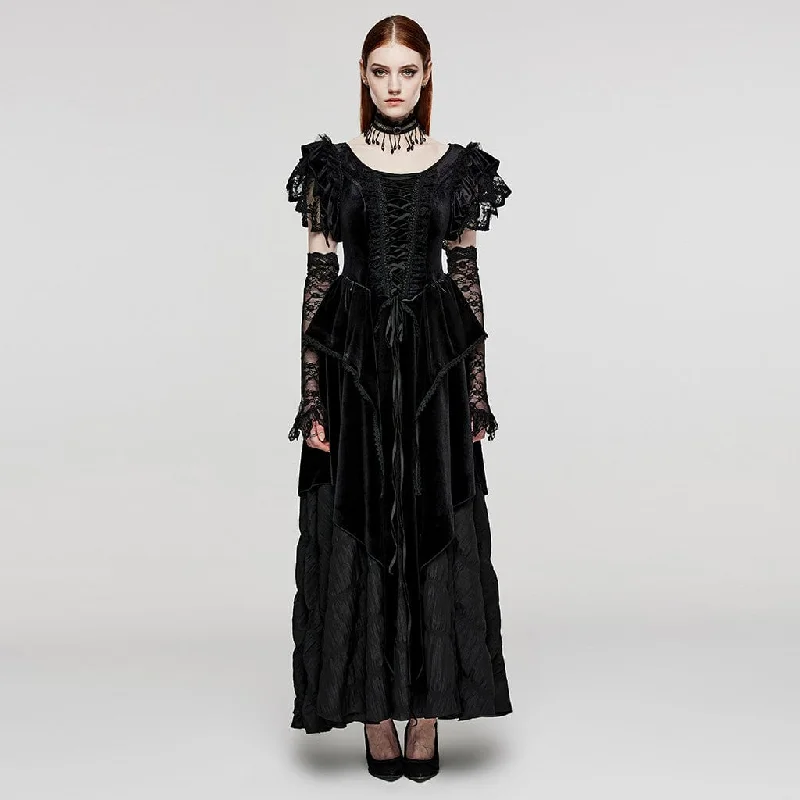 Lightweight Women Long Sleeve Top for Spring and AutumnWomen's Gothic Ruffled Layered Velvet Wedding Dress with Oversleeves Lightweight Women Long Sleeve Top for Spring and AutumnWomen's Gothic Ruffled Layered Velvet Wedding Dress with Oversleeves