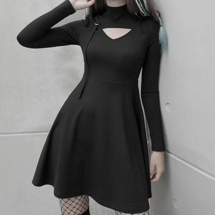 Women's Gothic Solid Long Sleeved Cutout Dresses