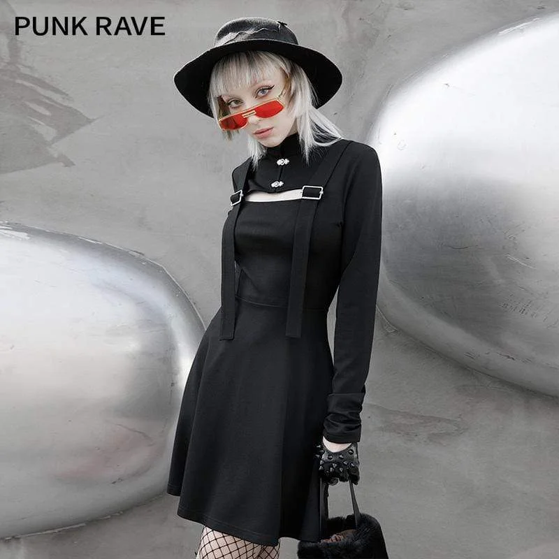 Cropped Women Long Sleeve Top to Pair with High - Waisted BottomsWomen's Gothic Stand Collar Ripped Strappy Dresses Cropped Women Long Sleeve Top to Pair with High - Waisted BottomsWomen's Gothic Stand Collar Ripped Strappy Dresses