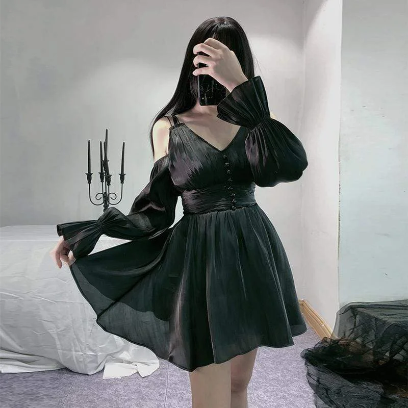 Women's Gothic V-neck Hollowed Chiffon Dresses