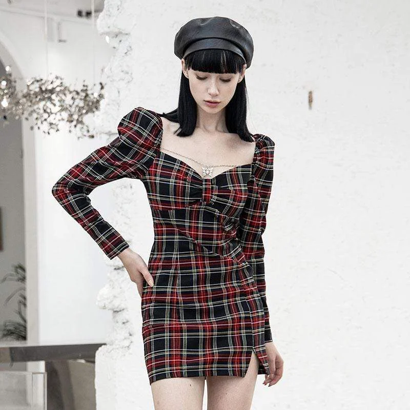 Wrap - Style Women Long Sleeve Top for a Versatile FitWomen's Grunge Square Collar Contrast Color Plaid Dresses Wrap - Style Women Long Sleeve Top for a Versatile FitWomen's Grunge Square Collar Contrast Color Plaid Dresses