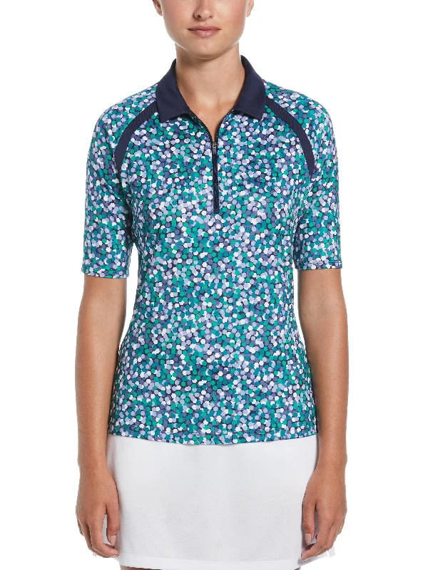 Womens Hexagon Confetti Print Polo