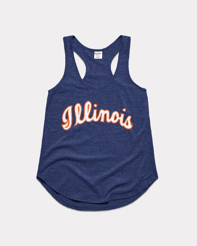 Mock Neck Women's Performance Tank Tops for CyclingWomen's Illinois Script Navy Racer Tank Mock Neck Women's Performance Tank Tops for CyclingWomen's Illinois Script Navy Racer Tank