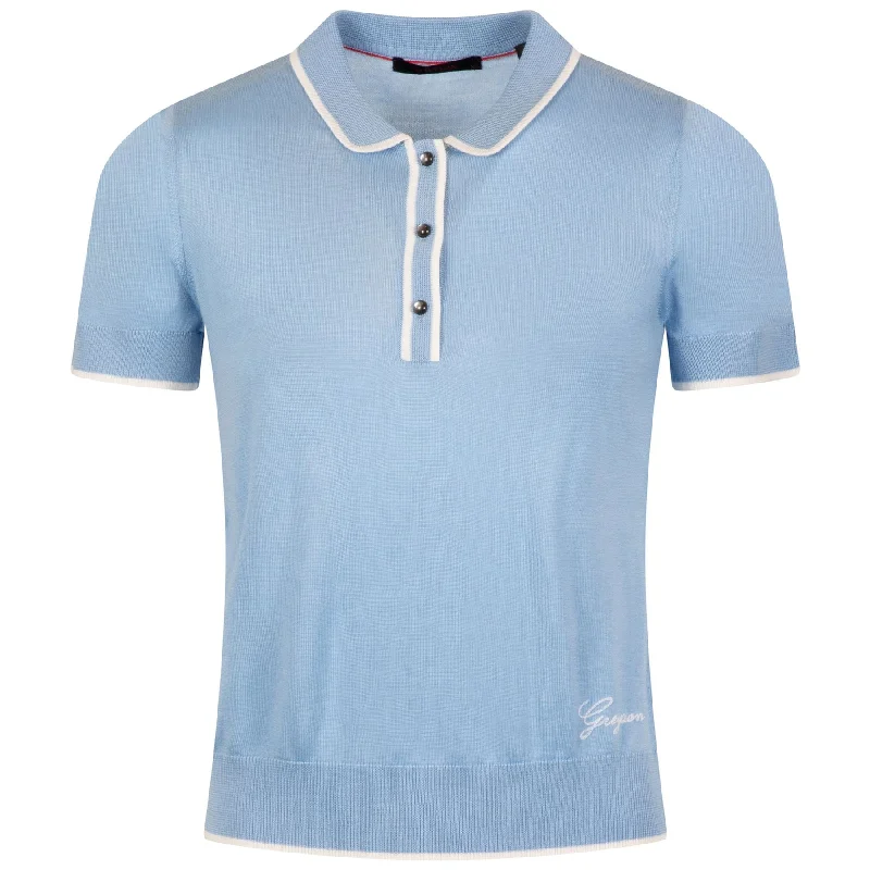 Dry - clean only polo shirt in luxurious silk blendWomens SS Bardot Sweater Polo Wolf Blue - AW24 Dry - clean only polo shirt in luxurious silk blendWomens SS Bardot Sweater Polo Wolf Blue - AW24