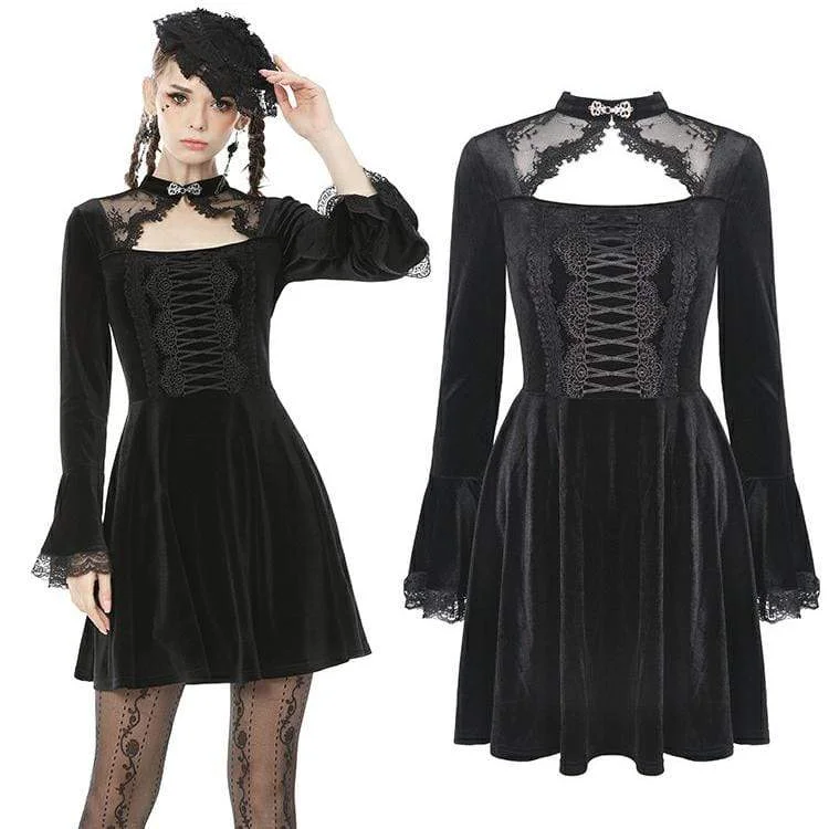 Plaid Women Long Sleeve Top for a Preppy VibeWomen's Vintage Gothic Cutout Lacing Velet Dresses with Lace Sleeves Plaid Women Long Sleeve Top for a Preppy VibeWomen's Vintage Gothic Cutout Lacing Velet Dresses with Lace Sleeves