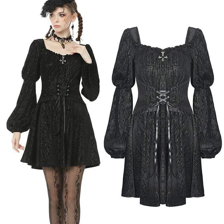 Puffer - Sleeve Women Long Sleeve Top for a Fashion - Forward LookWomen's Vintage Gothic Square Collar Puff Sleeved Velet Dress Puffer - Sleeve Women Long Sleeve Top for a Fashion - Forward LookWomen's Vintage Gothic Square Collar Puff Sleeved Velet Dress