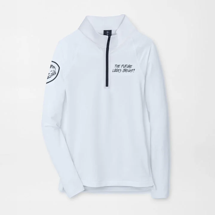 Metallic Accent Women Long Sleeve Top for a Glamorous LookWomen's White Future Looks Bright Performance 1/4 Zip Metallic Accent Women Long Sleeve Top for a Glamorous LookWomen's White Future Looks Bright Performance 1/4 Zip
