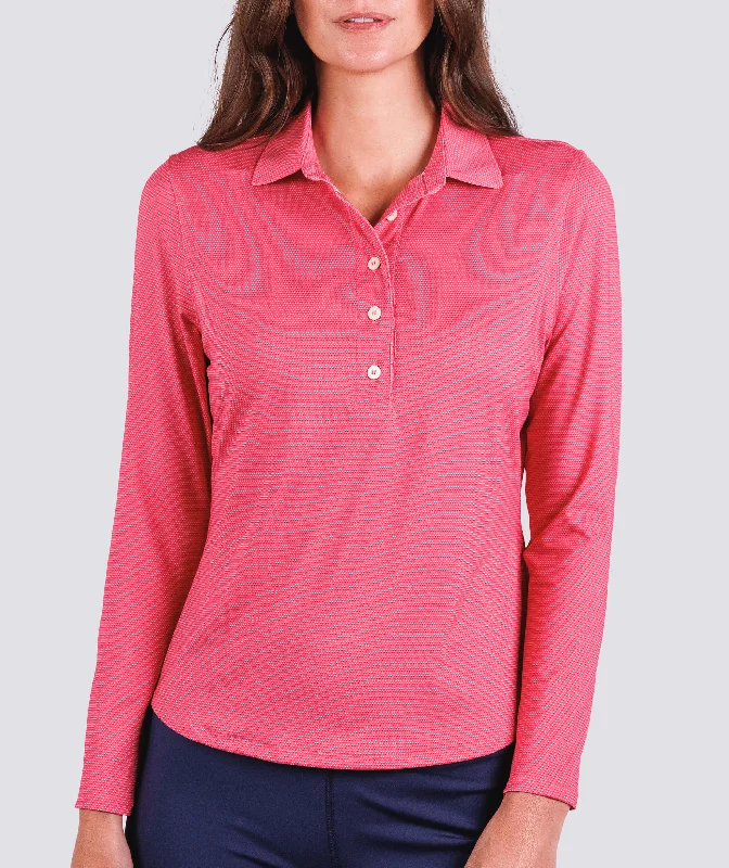 Retro - style polo shirt with a vintage logoWomen's Edie Long Sleeve Performance Polo Retro - style polo shirt with a vintage logoWomen's Edie Long Sleeve Performance Polo