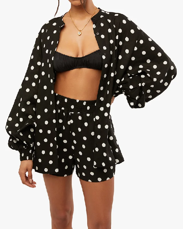Romper - style cover ups for a trendy and functional beach optionBillow Sleeve Oversized Polka Dot Button Up Romper - style cover ups for a trendy and functional beach optionBillow Sleeve Oversized Polka Dot Button Up