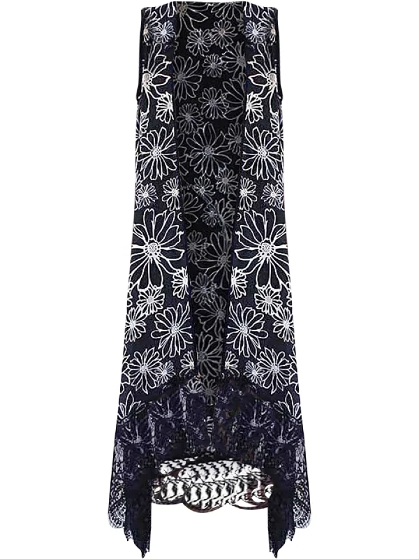 Moisture - wicking cover ups for staying dry during beach activitiesBlack & White Lightweight Sleeveless Floral Lace Cover Up Moisture - wicking cover ups for staying dry during beach activitiesBlack & White Lightweight Sleeveless Floral Lace Cover Up