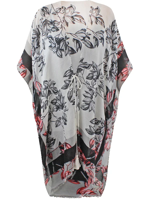 Sleeveless cover ups for maximum sun exposure controlBlack White & Red Floral Chiffon Long Kimono Beach Cover Up Sleeveless cover ups for maximum sun exposure controlBlack White & Red Floral Chiffon Long Kimono Beach Cover Up