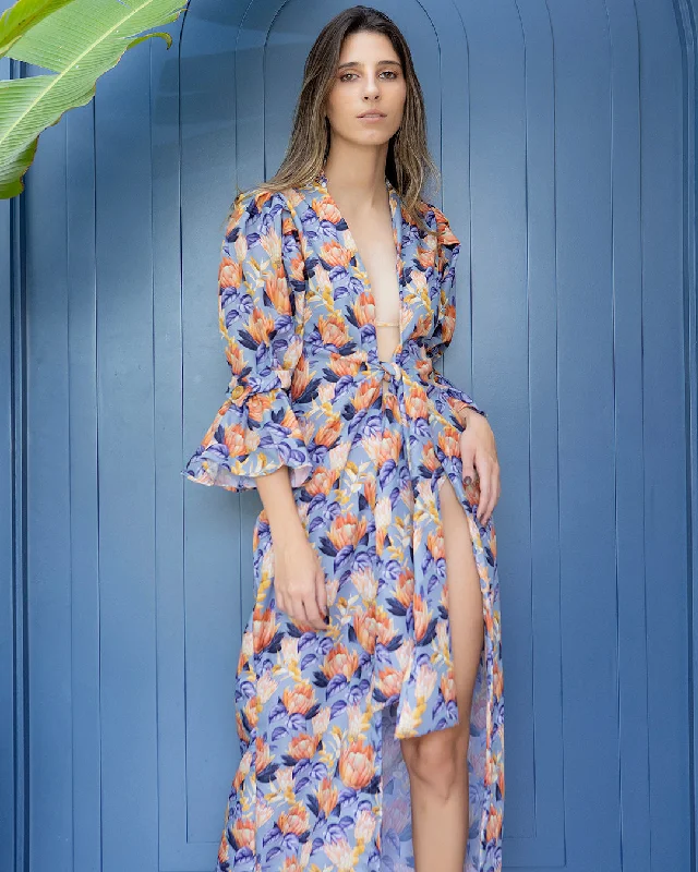 Knee - length cover ups for a versatile and practical beachwear optionBlue Floral Dreams Beach Robe Knee - length cover ups for a versatile and practical beachwear optionBlue Floral Dreams Beach Robe