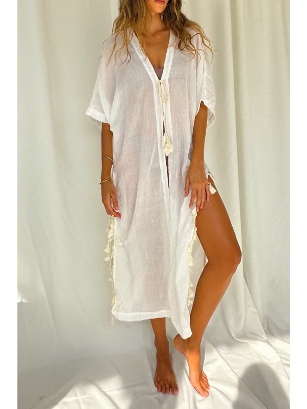 Elastic - cuffed cover ups for a snug and comfortable fitECO WHITE KAYTE KIMONO